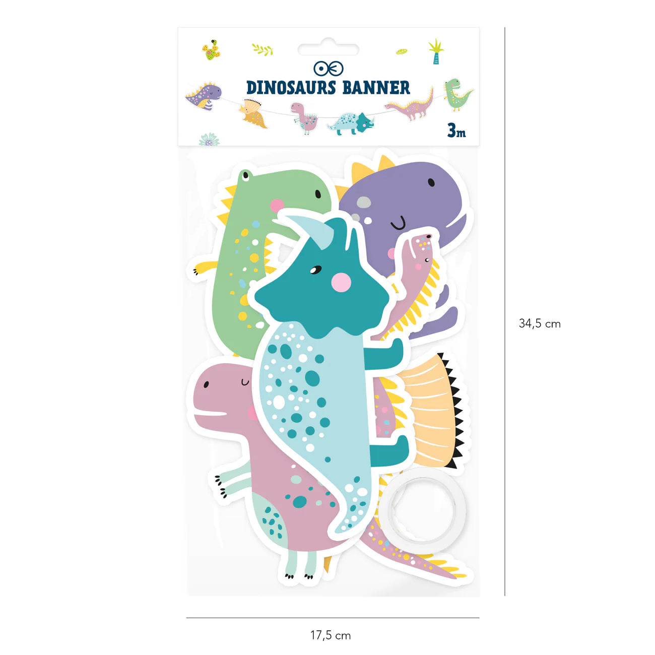 Paper garland Dinosaurs, 300 cm PartyPal