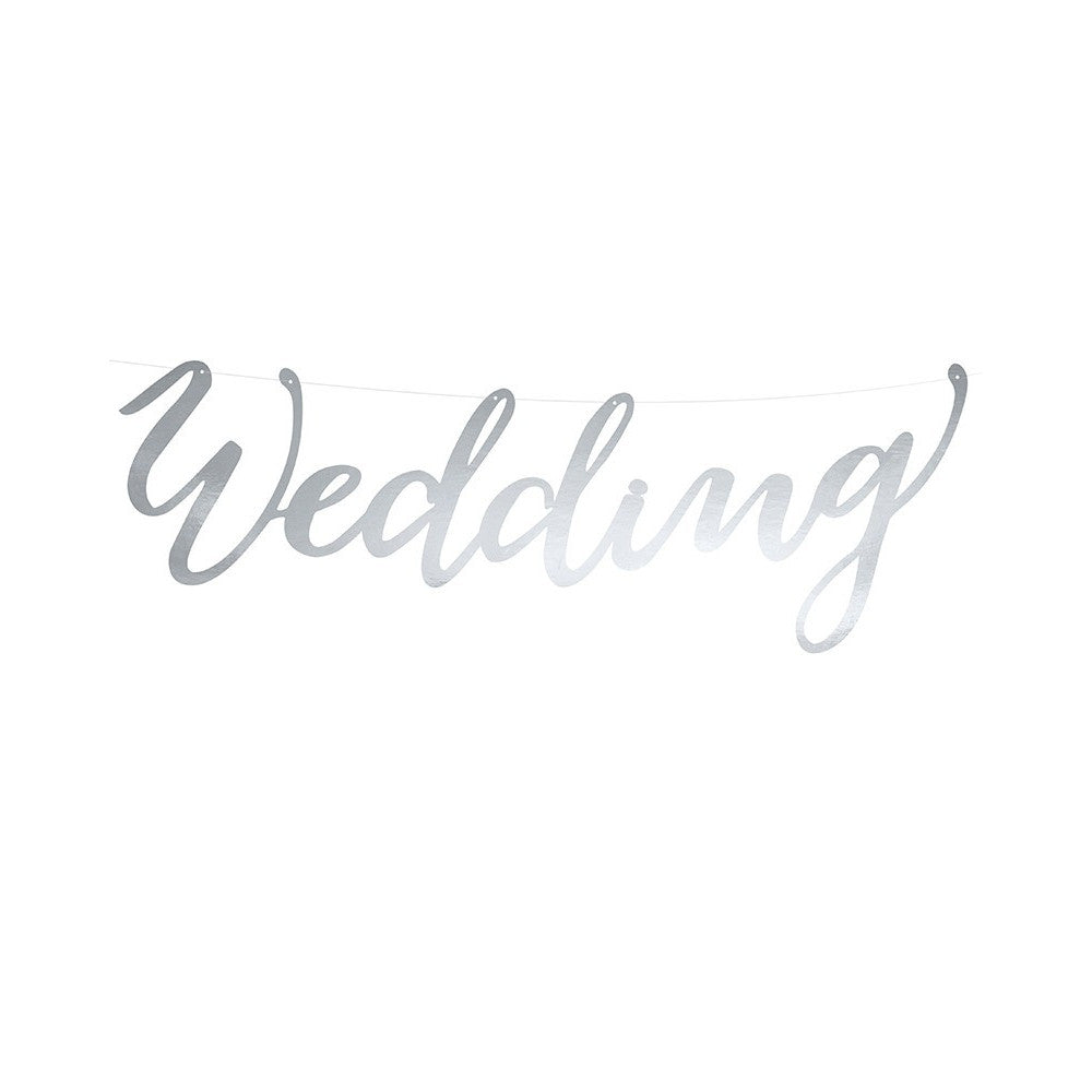 Paper Banner Wedding, silver, 16.5 x 45 cm Partydeco