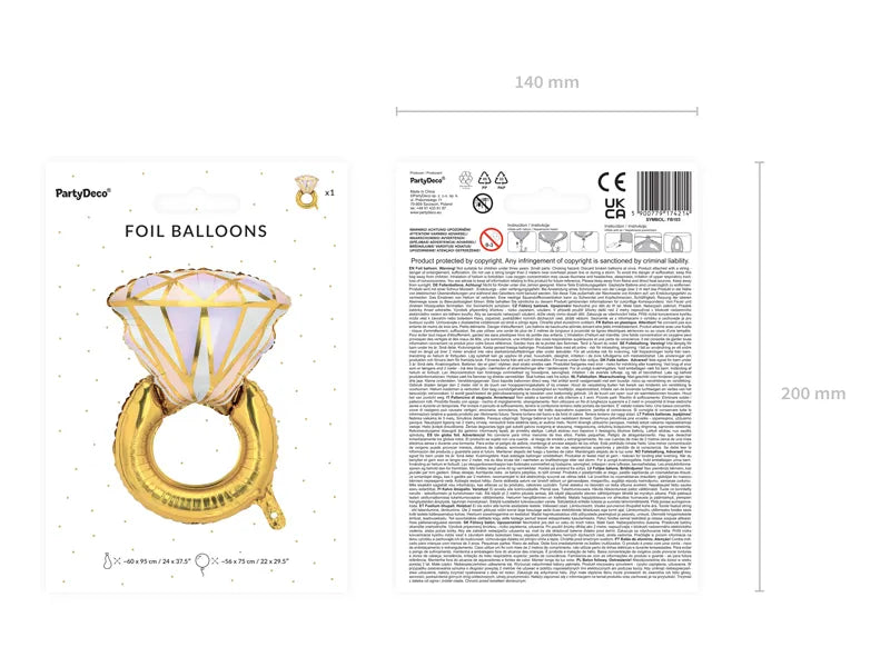 Foil Balloon Diamond Ring, 24x37.5" / 60x95 cm Partydeco