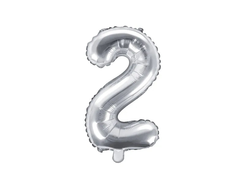 Foil Balloon Number ''2'', 35cm, silver Partydeco