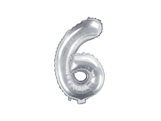Globo de aluminio número 6, 35 cm, color plata