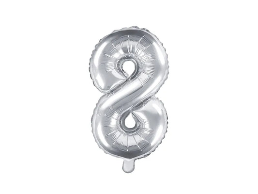 Globo de aluminio número 8, 35 cm, color plata