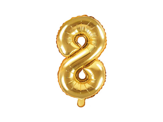 Globo de aluminio número 8, 35 cm, dorado