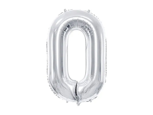 Globo de aluminio número '0', 86 cm, plata