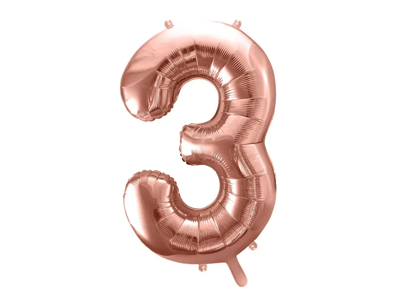 Foil Balloon Number ''3'', 86cm, rose gold Partydeco