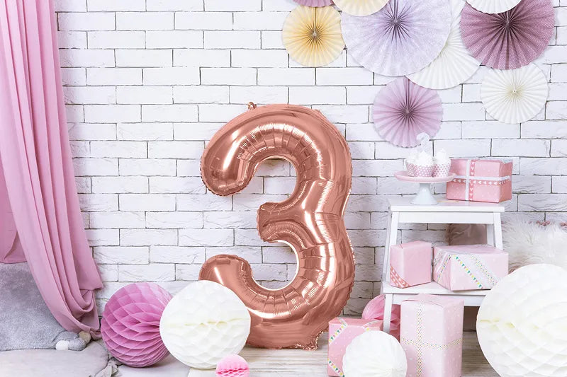 Foil Balloon Number ''3'', 86cm, rose gold Partydeco