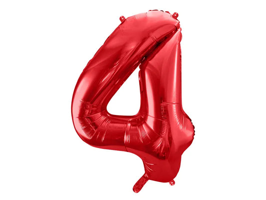 Globo de aluminio número 4, 86 cm, rojo