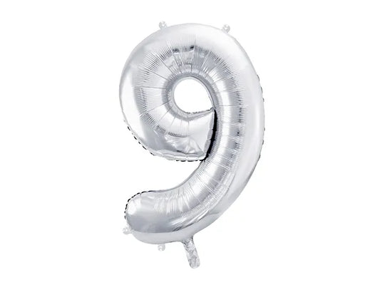 Globo de aluminio número 9, 86 cm, plata