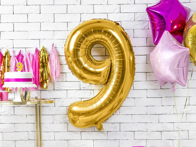 Foil Balloon Number ''9'', 86cm, gold Partydeco