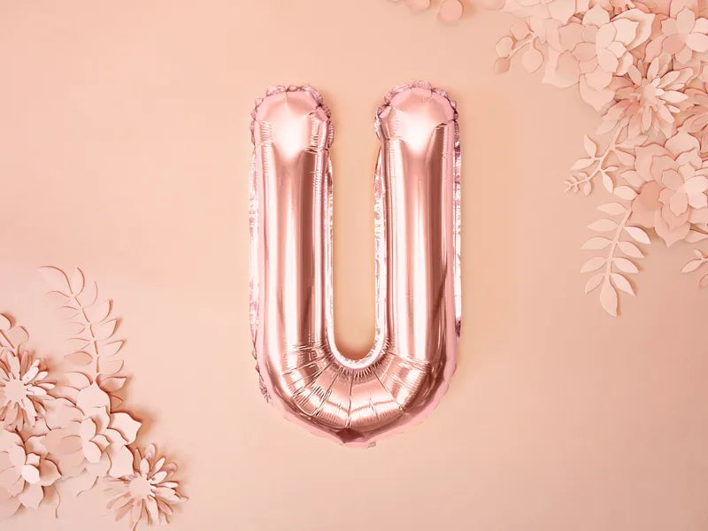 Foil Balloon Letter ''U'', 35cm, rose gold Partydeco
