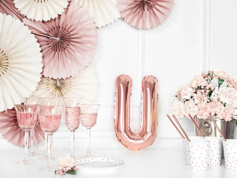 Foil Balloon Letter ''U'', 35cm, rose gold Partydeco
