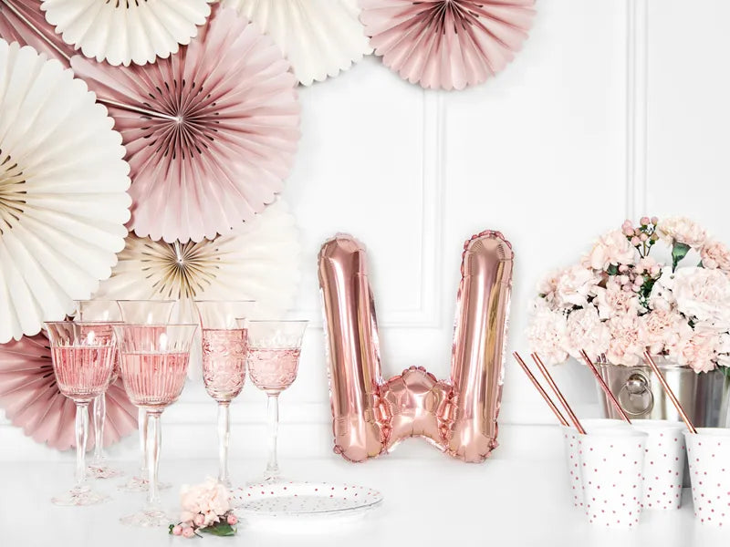 Foil Balloon Letter ''W'', 35cm, rose gold Partydeco
