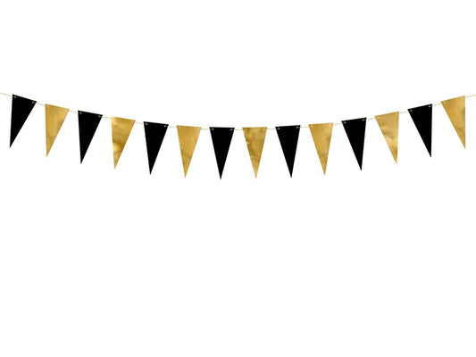 Guirnalda de banderines de papel, dorado/negro, 2,15 m