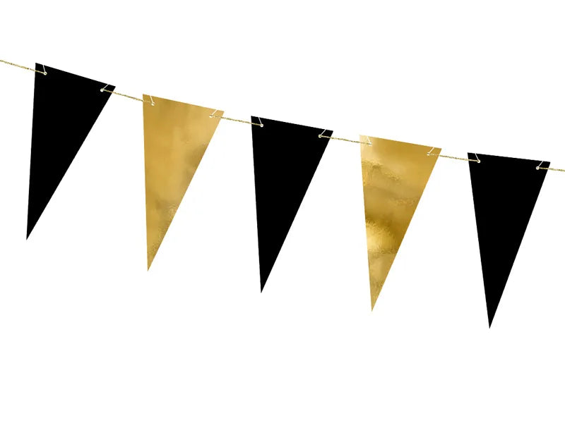 Guirnalda de banderines de papel, dorado/negro, 2,15 m