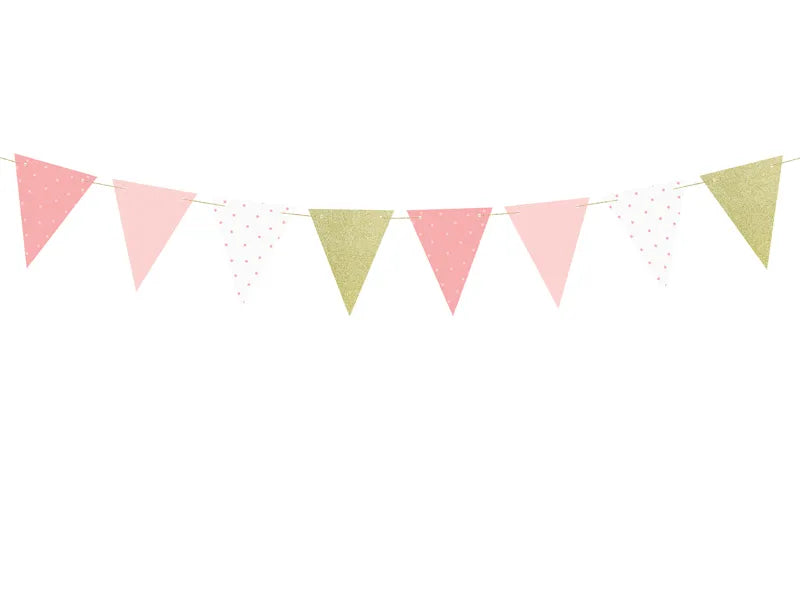 Paper flag garland, pink/ gold, 130 cm Partydeco