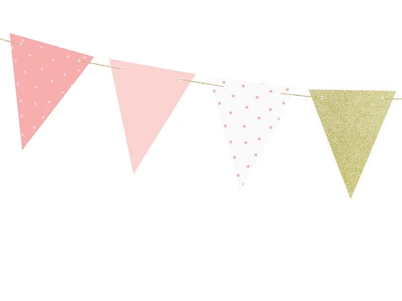 Paper flag garland, pink/ gold, 130 cm Partydeco