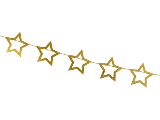 Guirnalda de papel con estrellas (centro vacío), dorada, 3 m