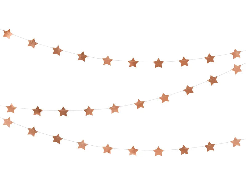 Guirnalda de papel con estrellas, oro rosa, 3,6 m