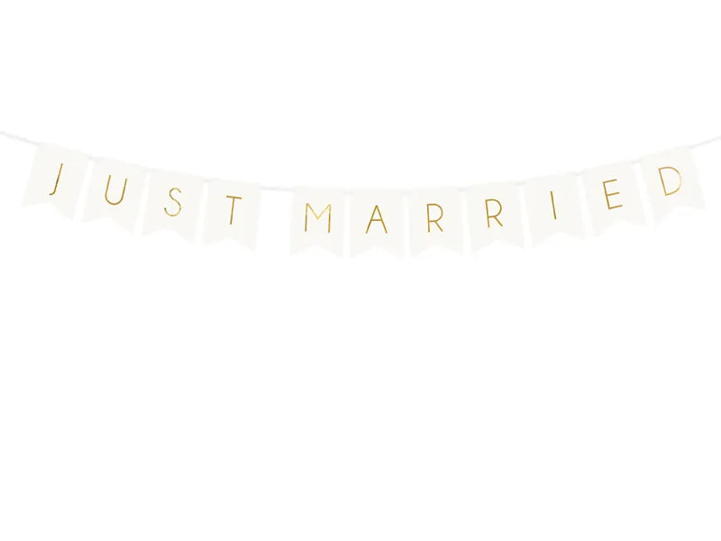 Paper Banner Just Married, white, 15 x 155 cm