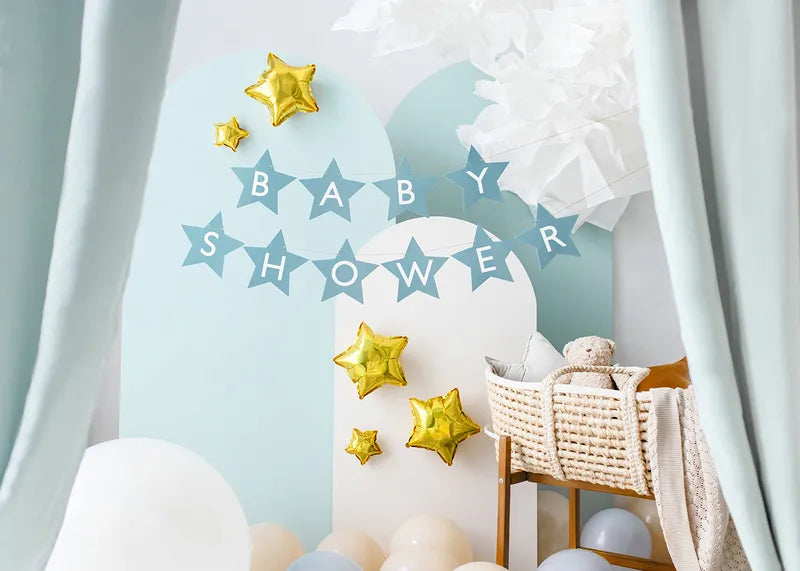 Banderín de papel Baby shower, azul claro, 290 x 16,5 cm