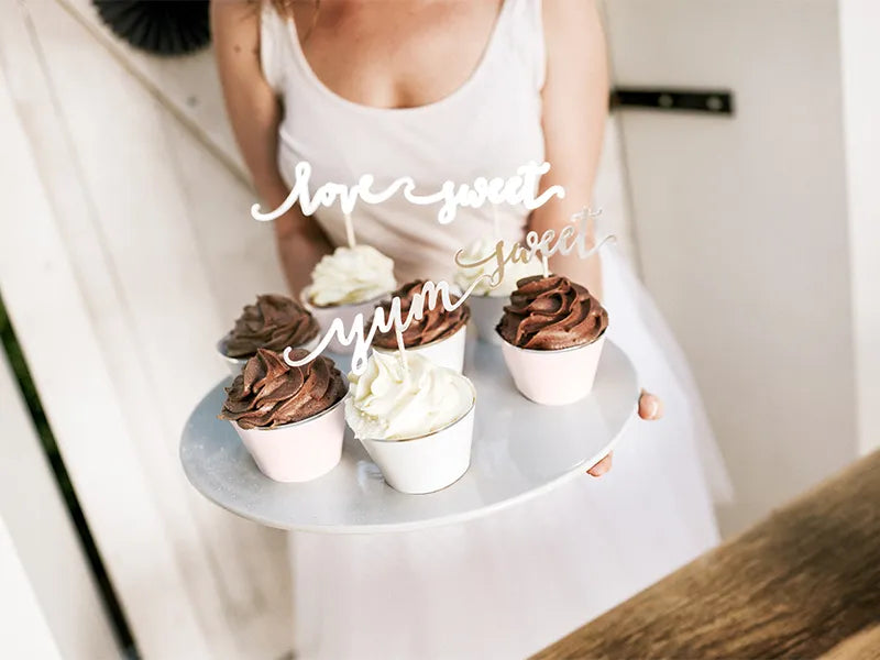 Cupcake toppers Love, silver, 13 cm, 6 pcs Partydeco
