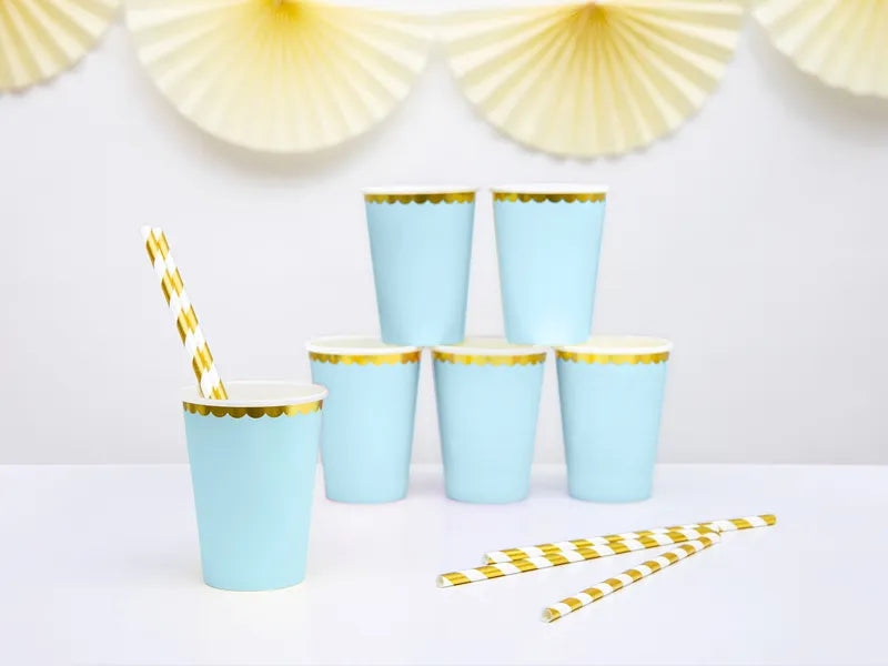 Paper cups, light blue, 220 ml, 6 pcs Partydeco