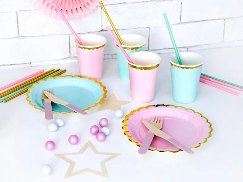 Paper plates, mint with gold metallic edges, 18cm, 6 pcs Partydeco