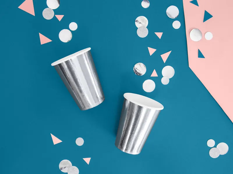 Paper cups, silver, 220ml, 6 pcs Partydeco