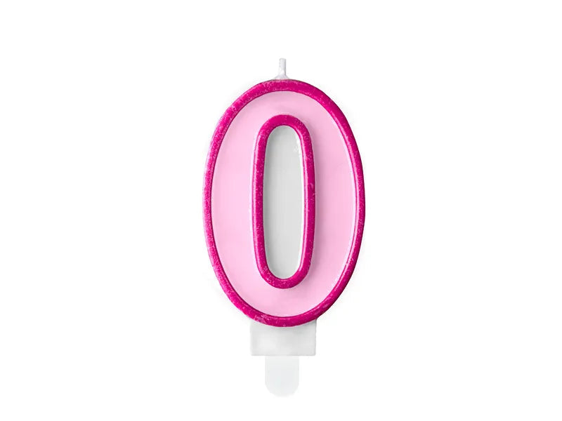 Candle Number 0, pink, 7 cm Partydeco