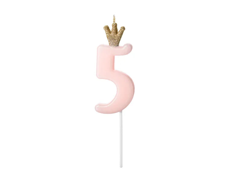 Candle Number 5, light pink, 9.5cm Partydeco