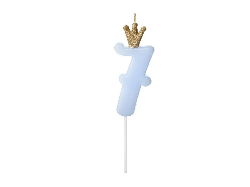 Candle Number 7, light blue, 9.5cm Partydeco