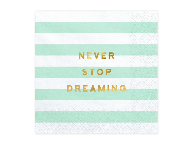 Paper napkins Never stop dreaming, mint, 33x33 cm, 20 pcs Partydeco