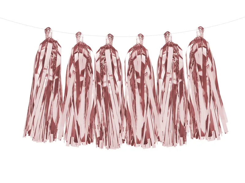 Guirnalda de borlas de papel de aluminio, oro rosa, (12 borlas)