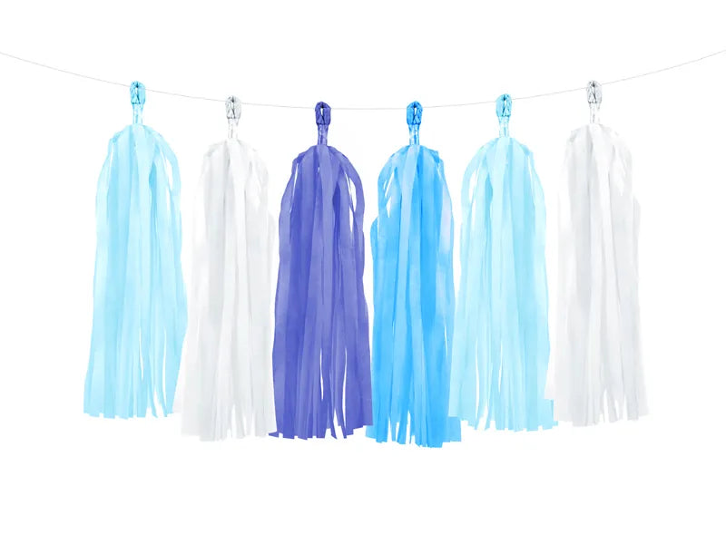 Guirnalda de borlas de papel, azul, (12 borlas)