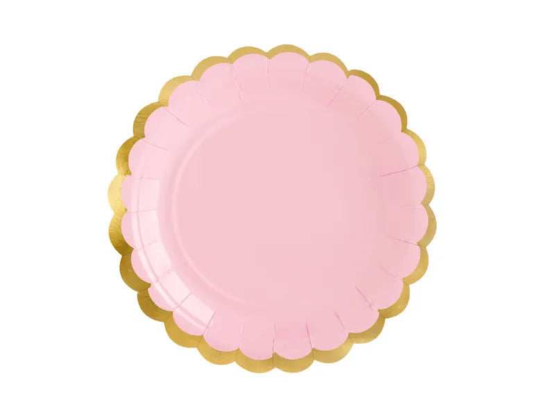 Paper plates, light pink with gold metallic edges, 18cm, 6 pcs Partydeco