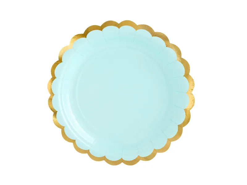 Paper plates, mint with gold metallic edges, 18cm, 6 pcs Partydeco