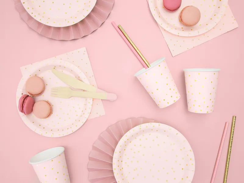 Paper plates Polka Dots, light pink, 18cm, 6 pcs Partydeco