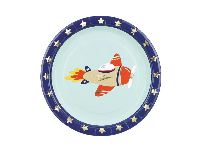 Paper plates Airplane, 18x18 cm, 6 pcs Partydeco