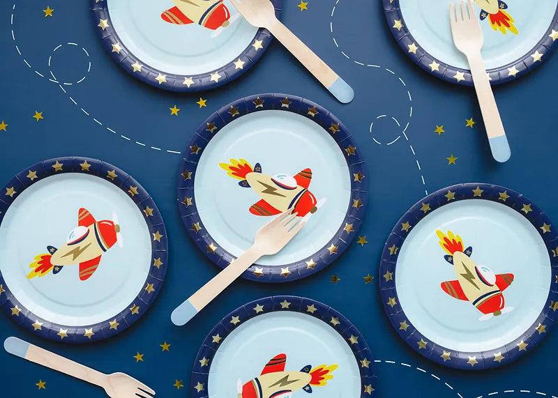 Paper plates Airplane, 18x18 cm, 6 pcs Partydeco
