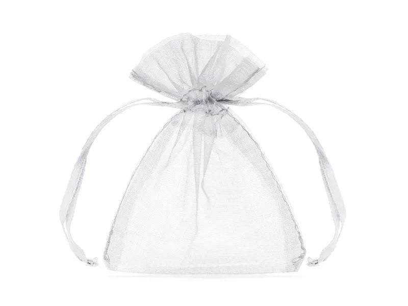 Organza pouches, white, 10 cm, 10 pcs Partydeco