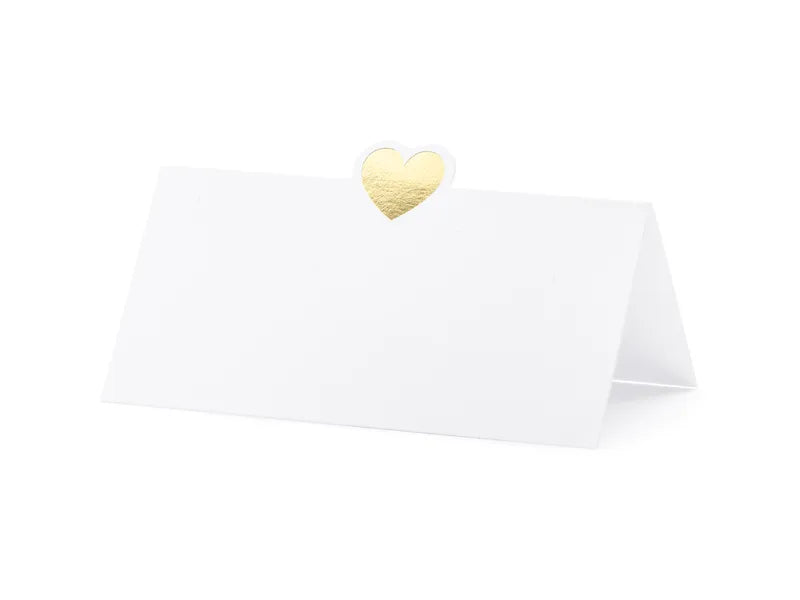 Place cards - Heart, gold, 10x5 cm, 10 pcs Partydeco