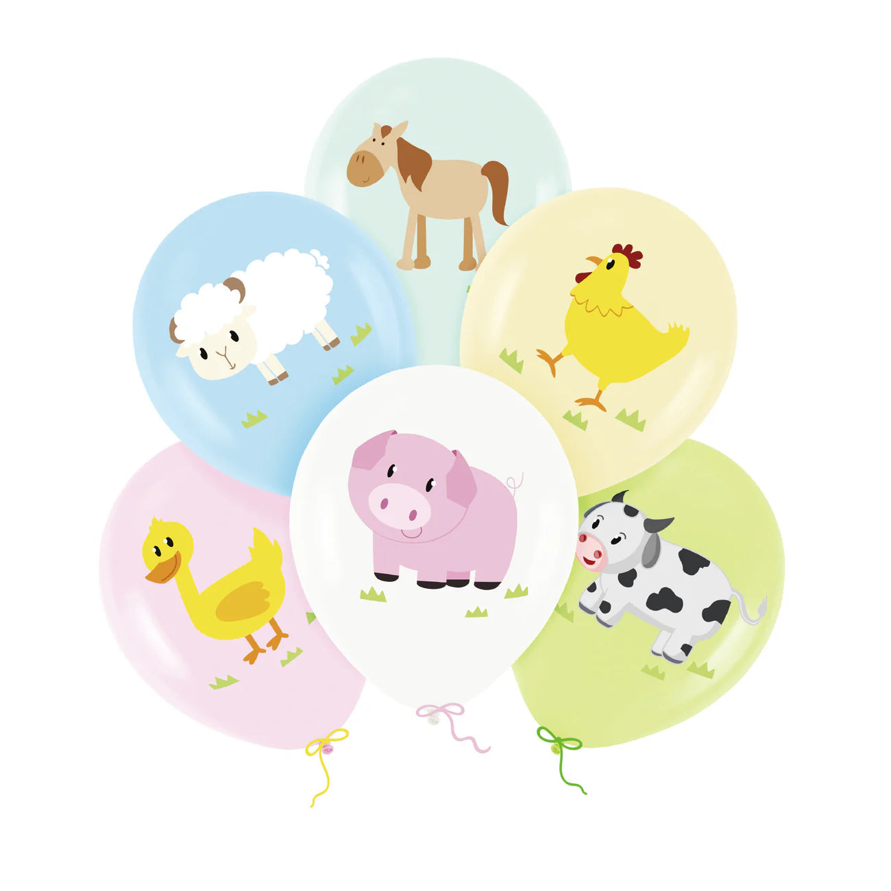 Latex balloons Farm animals, color mix, 12"/ 30 cm, 6 pcs. PartyPal