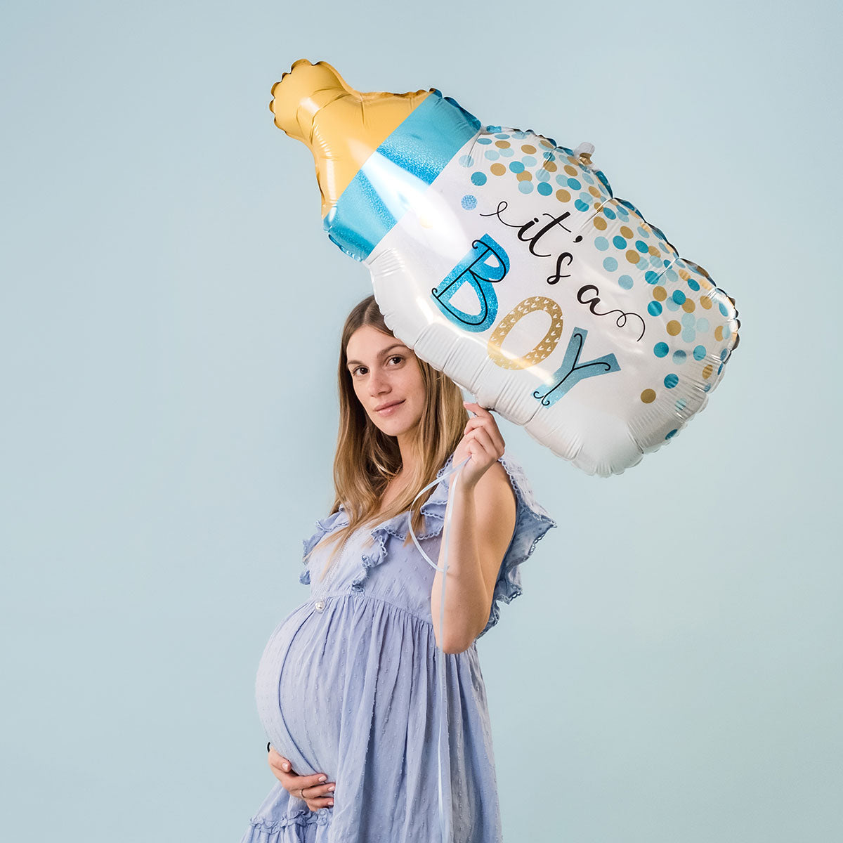 Foil Balloon Confetti Baby Bottle - Boy, blue, 33" / 84 cm