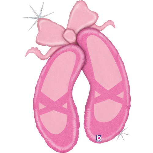Foil balloon ballet slippers with a pink bow, 102 cm, perfect for parties, inflate with air or helium.