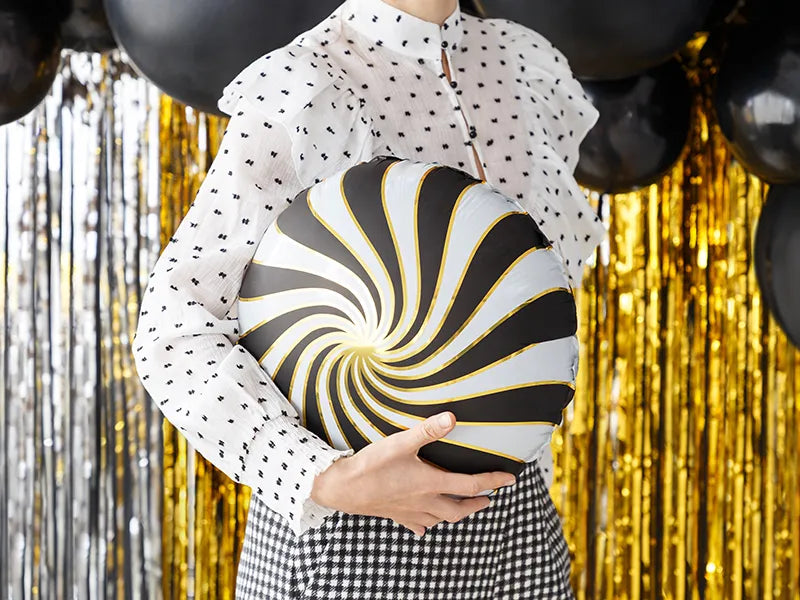 35 cm foil balloon candy with spiral design, perfect for parties, inflated with air or helium, stylish decor accent.