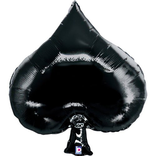 Foil Balloon in the shape of a black spade, 71 cm, perfect for casino-themed parties, inflates with air or helium.