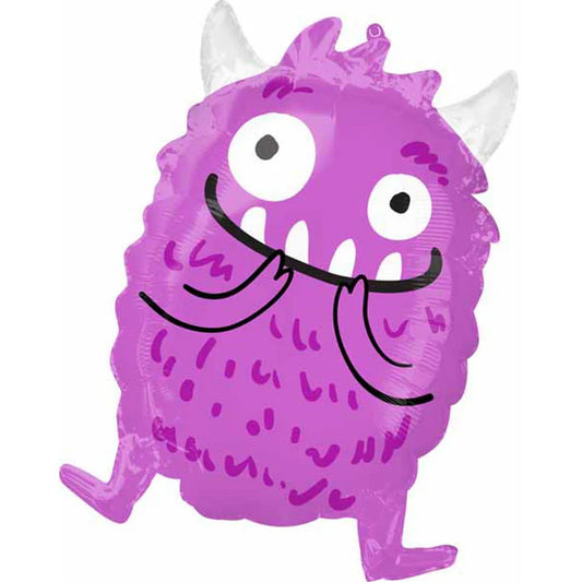 Foil balloon monster in purple, 48 cm size, perfect for parties, can be inflated with air or helium.