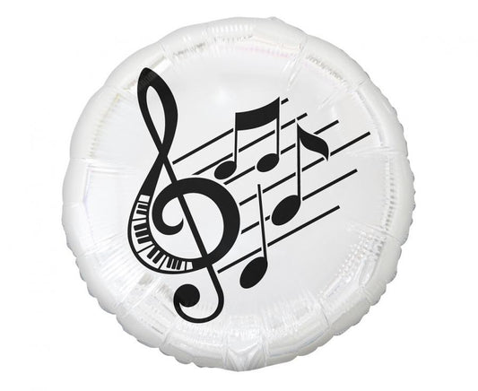 Foil balloon featuring musical notes, 45 cm size, perfect for parties or celebrations, can be inflated with air or helium.