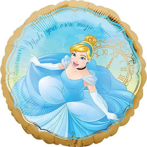 Foil balloon featuring Princess Cinderella, 43 cm, perfect for parties and celebrations, inflates with air or helium.