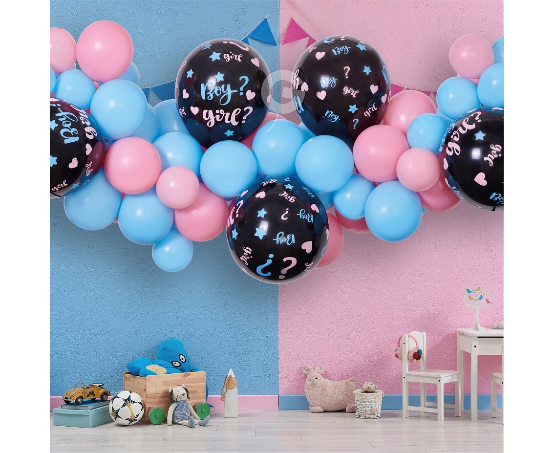 DIY balloon garland  "Boy or Girl?", 65 balloons + tape Gemar